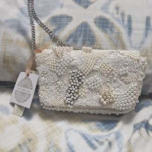 Pearl Embellished Clutch with Chain Strap